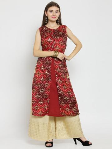  Castle Maroon Front Embellished Rayon Kurta