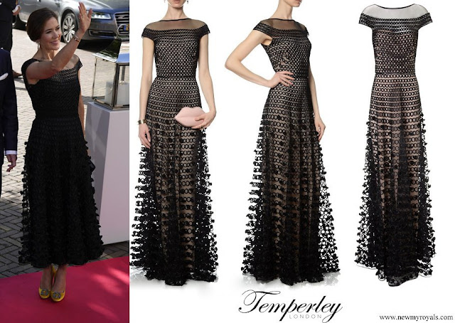 Crown Princess Mary wore Temperley London Black Textured Long Trellis Gown, shortened