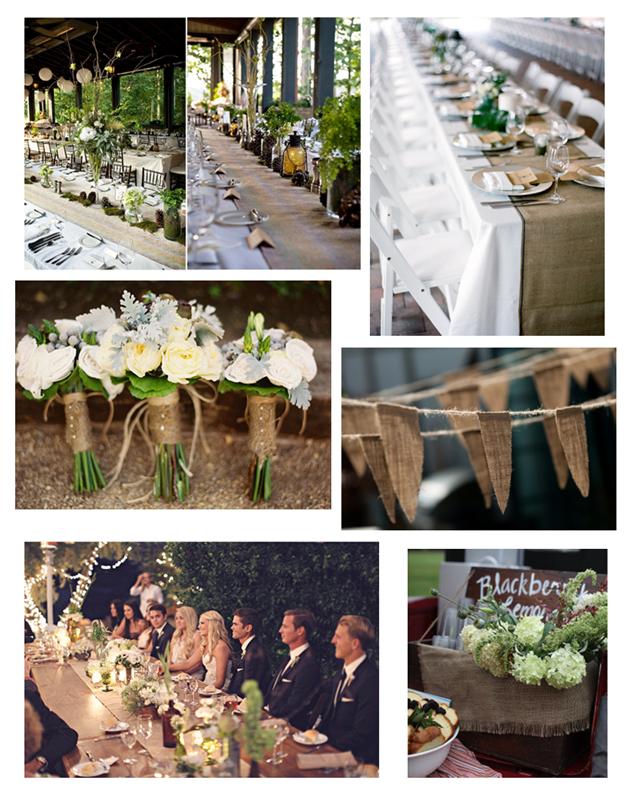 Burlap For table runners around the flowers and as bunting and d cor