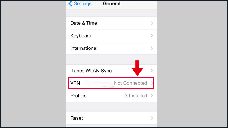 Chọn VPN để tiến hành xóa cấu hình
