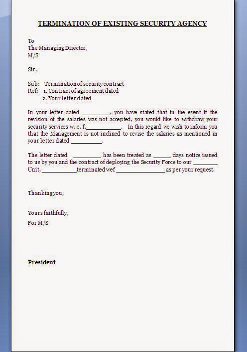 Security Agency Contract Termination Letter Format
