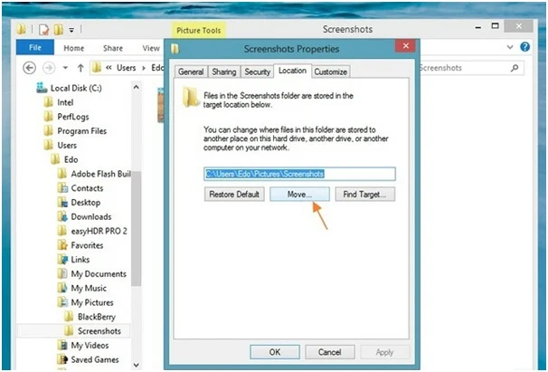 Cara Mengganti Default Penyimpanan Folder Screenshot Windows 8