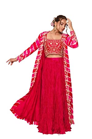 Womens And Girls Georgette Fabric Shrug Saree Lehenga