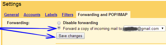Select Forwarding Email And Save