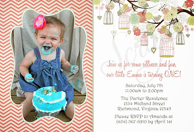 chevron birdcage photo birthday invitation