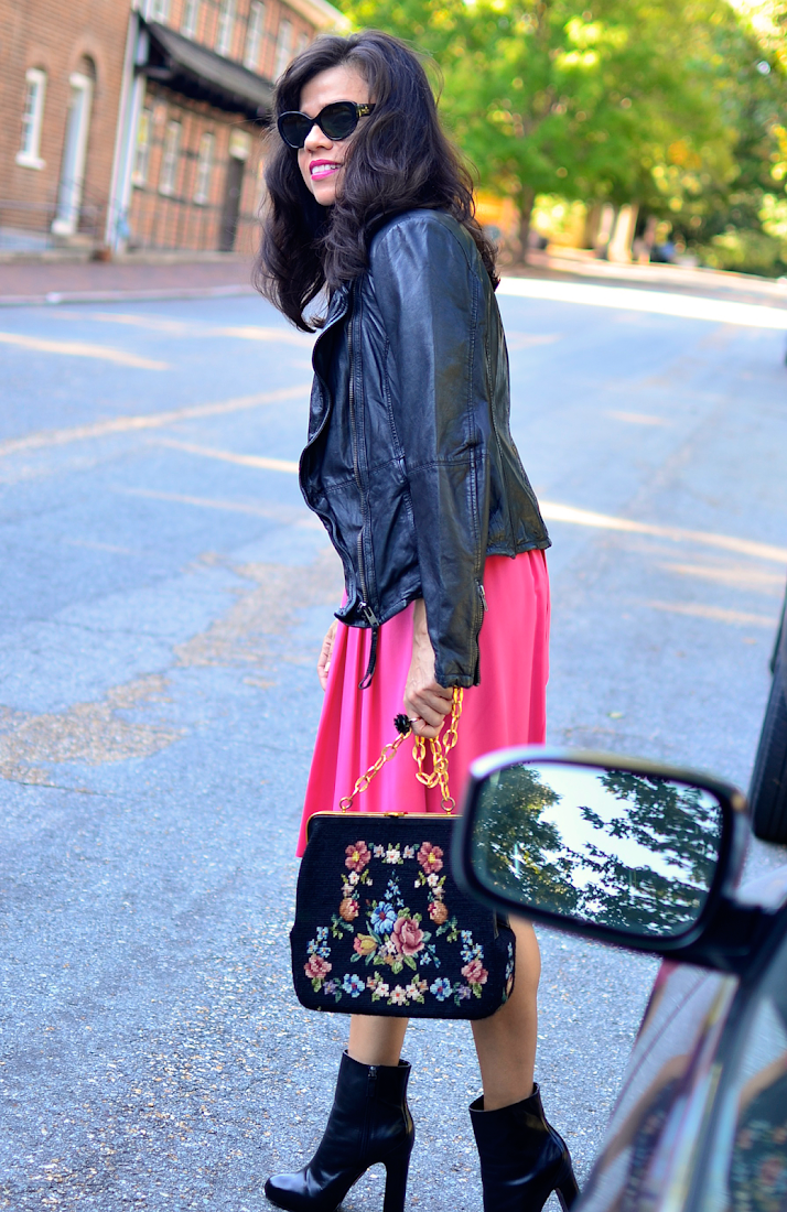 Black moto jacket street style