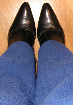 black booties with royal blue pants