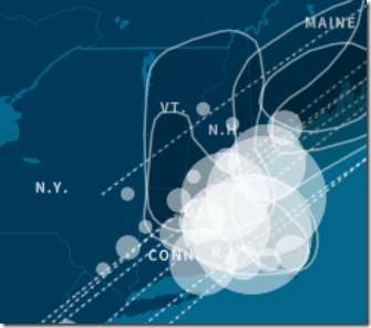 AncestryDNA genetic community map for Settlers of Colonial New England, 1725-1750.