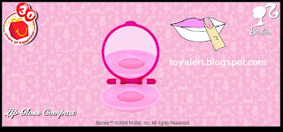 McDonalds Barbie Toys 2009 Promotion - Lip Gloss Compact showing detail inside toy