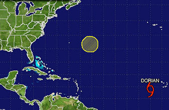 "Dorian"; surge tormenta tropical en el Atlántico; decretan Alerta Azul para la Península de Yucatán; el fenómeno se encuentra a 6 mil kms de Cancún 