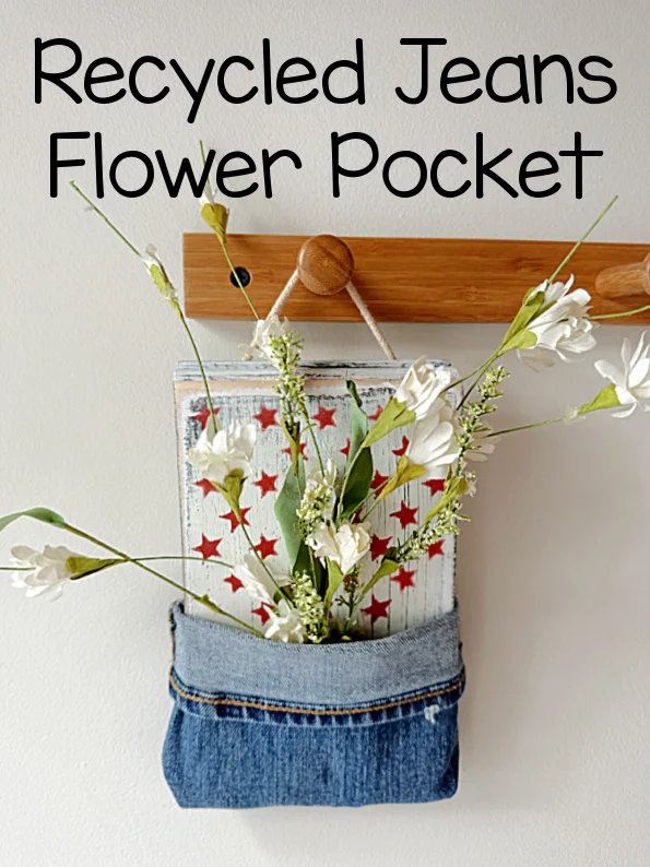 blue jean flower pocket on pegs with overlay