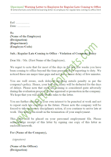warning letter format to employee for late coming