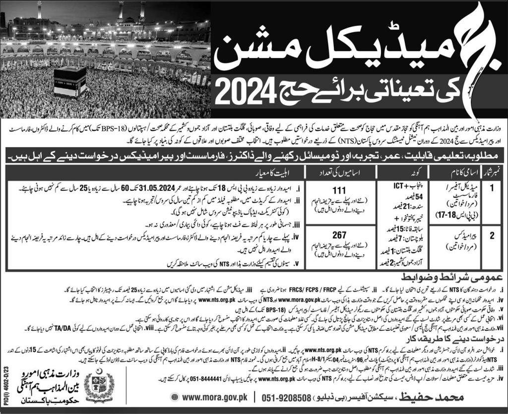 Ministry of Religious Affairs & Interfaith Harmony Medical Jobs In Islamabad 2024