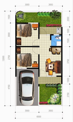 Denah Rumah Minimalis 2 Kamar Tidur