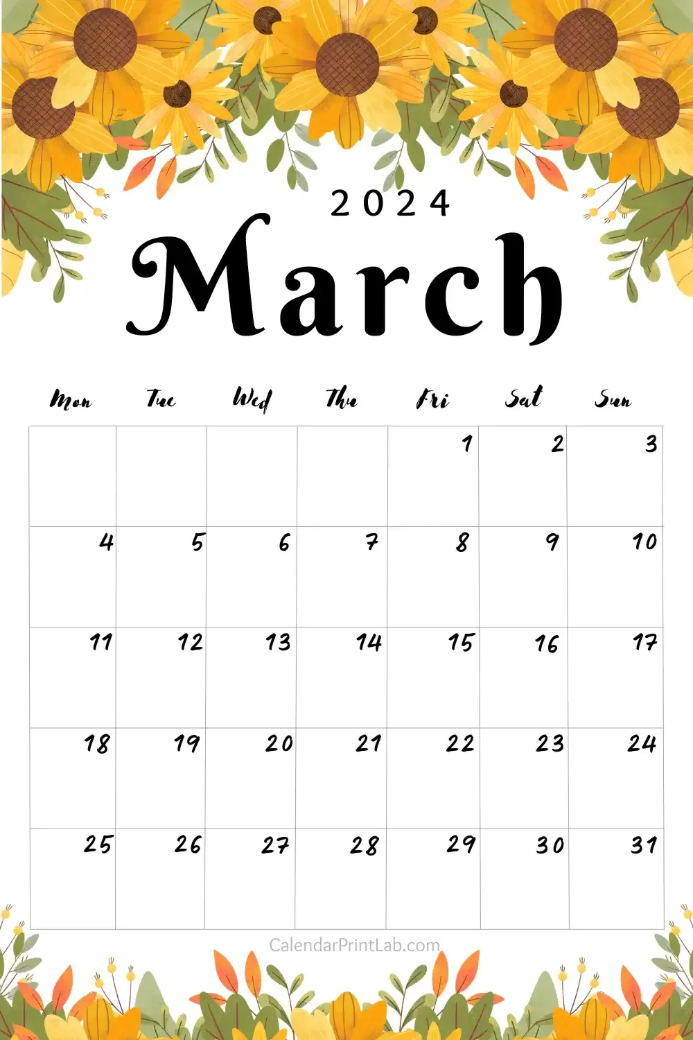 March 2024 Flower Calendar