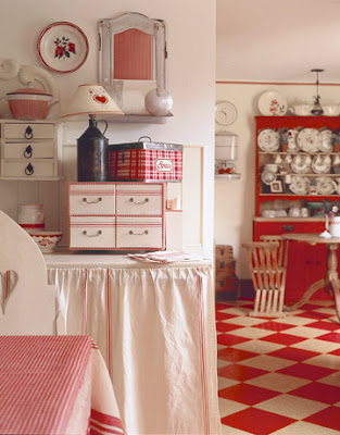 red and white kitchen