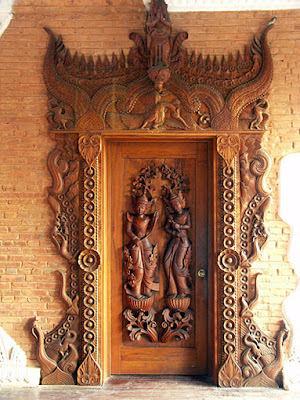 Teak Woodcarving Art in the Tharabar Gate Hotel