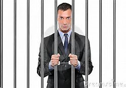 Man in Suit Wearing Handcuffs Grabbing Jail Cell Bars