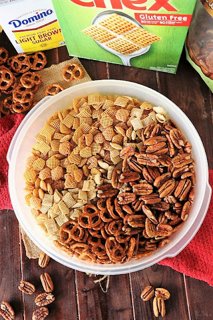 Praline Party Mix Ingredients in Mixing Bowl Image