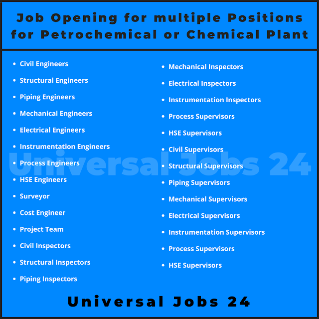 Job Opening for multiple Positions for Petrochemical or Chemical Plant