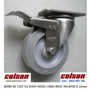 Bánh xe đẩy cao su có khóa càng inox 304 Colson | 2-4456-444-BRK4 www.banhxepu.net