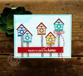 Sunny Studio Stamps: A Bird's Life Striped Birdhouse Village Card by Vanessa Menhorn