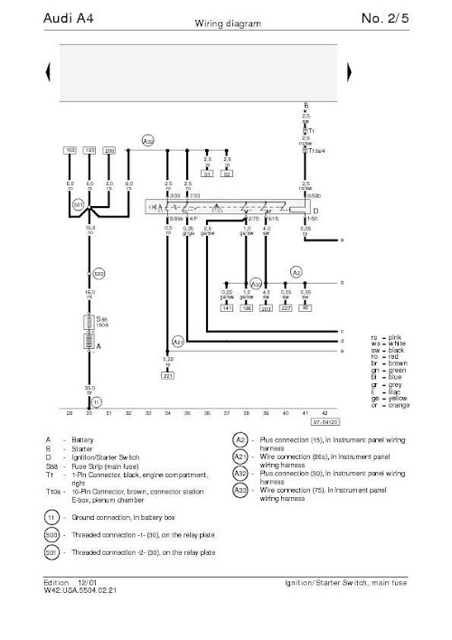 The Audi A4's Wiring diagram for Ignition/Starter Switch