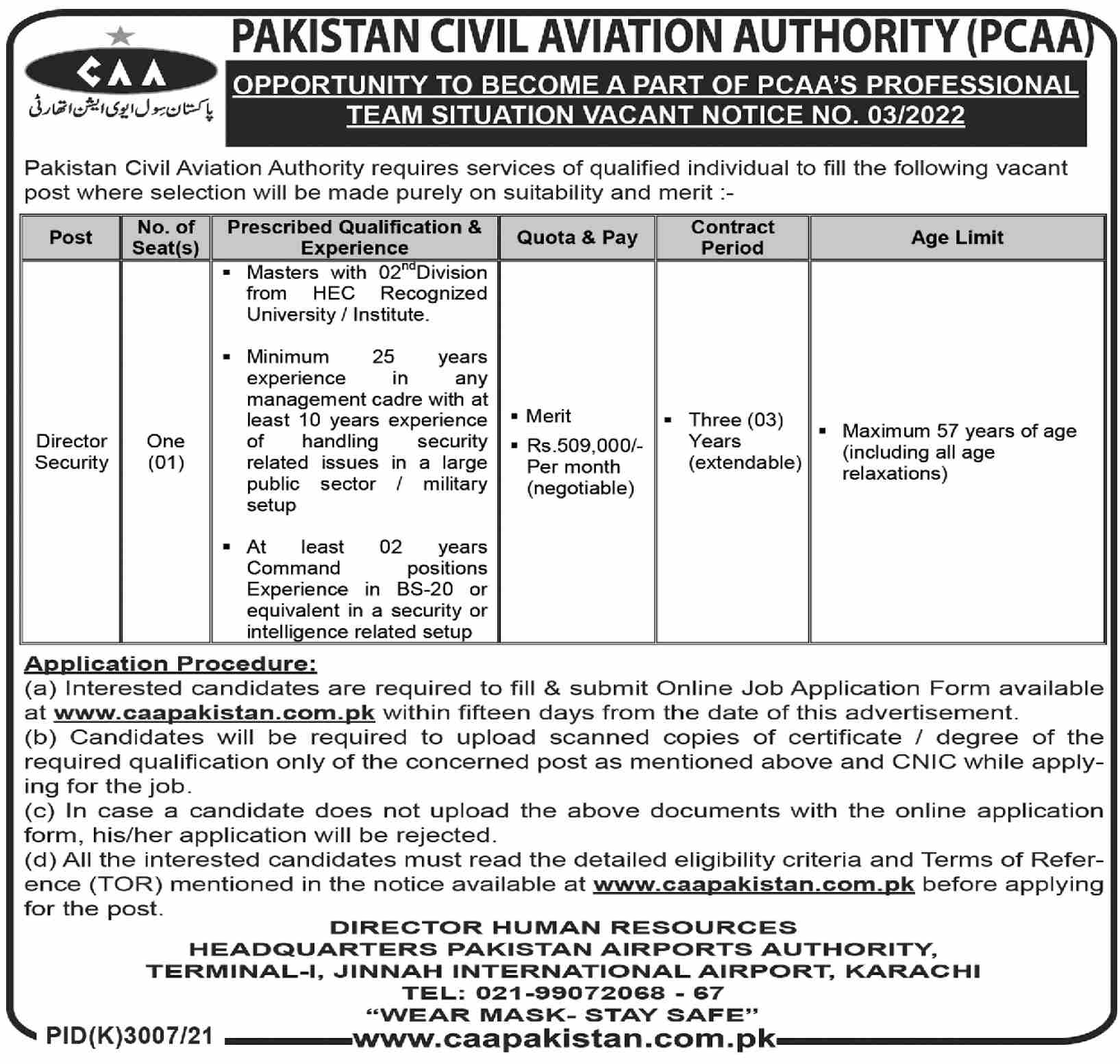 Latest Pakistan Civil Aviation Authority CAA Management Posts Karachi 2022