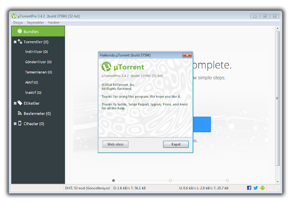 uTorrent Pro Full İndir Türkçe 3.4.9.43295 + Katılımsız