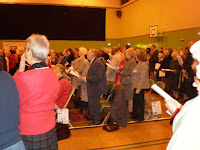 View of congregation singing