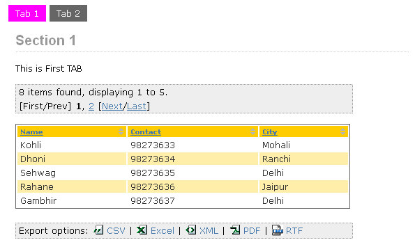 Creating Tabbed UI using HTML, CSS, jQuery, JSP and JavaScript