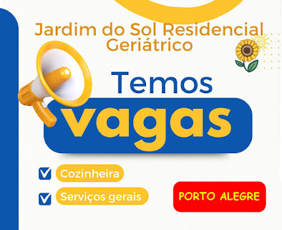 Residencial Jardim do Sol abre vagas para Serviços Gerais e Cozinheira em Porto Alegre