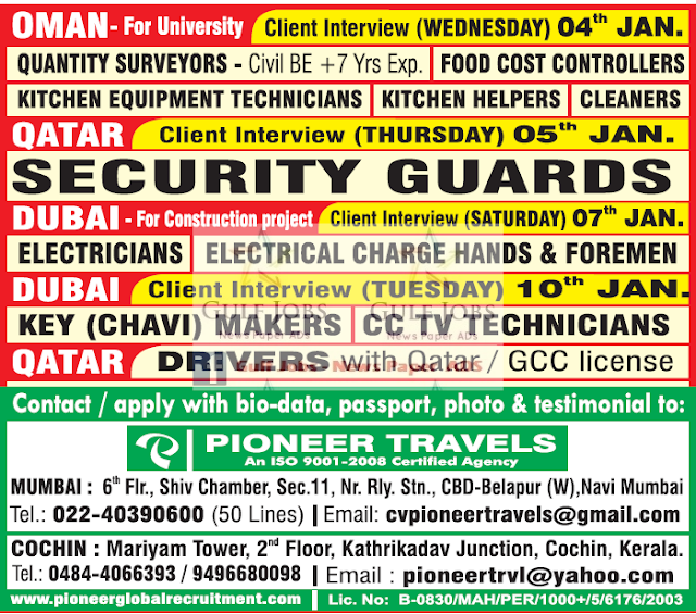 Oman, Qatar & Dubai Large Job Vacancies