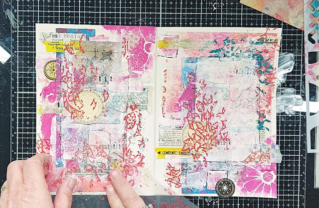 Collage art journal pages YouTube tutorial by Lou Sims