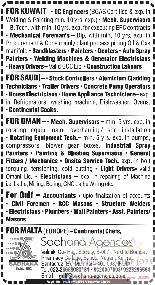 Kuwait, Saudi & Oman Large Job Vacancies