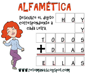 Alfamética, Criptoaritmética, Criptosuma, Juego de letras, Día de la mujer, Problemas de lógica, Retos matemáticos, Desafíos matemáticos, Problemas matemáticos, Problemas matemáticos con letras, Problemas de pensar