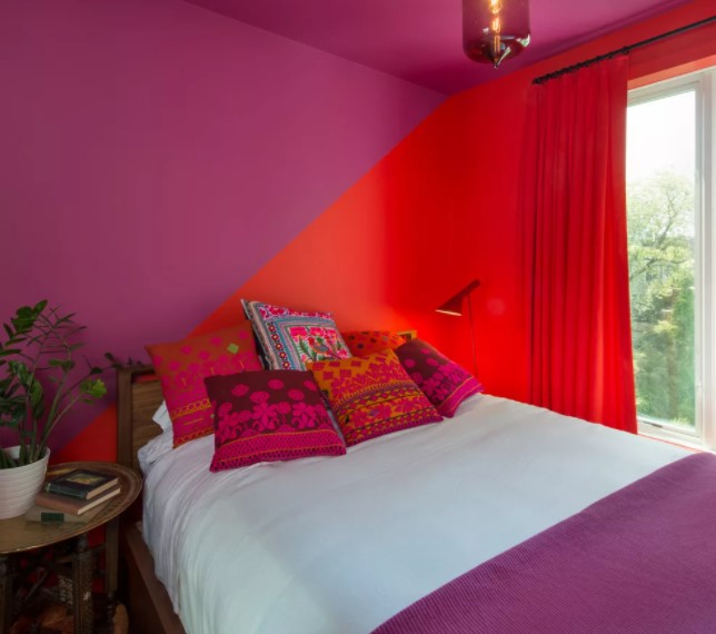 red two colour combination for bedroom walls