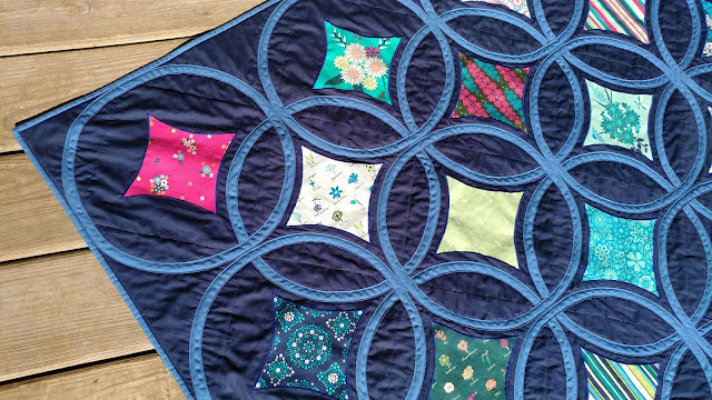 Moonrise quilt by Slice of Pi Quilts using Loved to Pieces fabric by Mathew Boudreax (aka Mister Domestic) for Art Gallery Fabrics