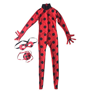 Miraculous Ladybug costume in lycra elasticizzato + maschera carnevale + pochette yoyo travestimento cosplay festa a tema eta misura taglia bambina 4 5 6 7 8 9 10 11 12 anni​
