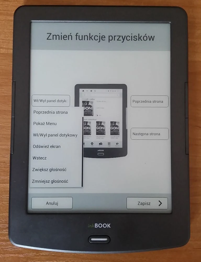 inkBOOK Classic 2 pozwala na zmianę funkcji przycisków