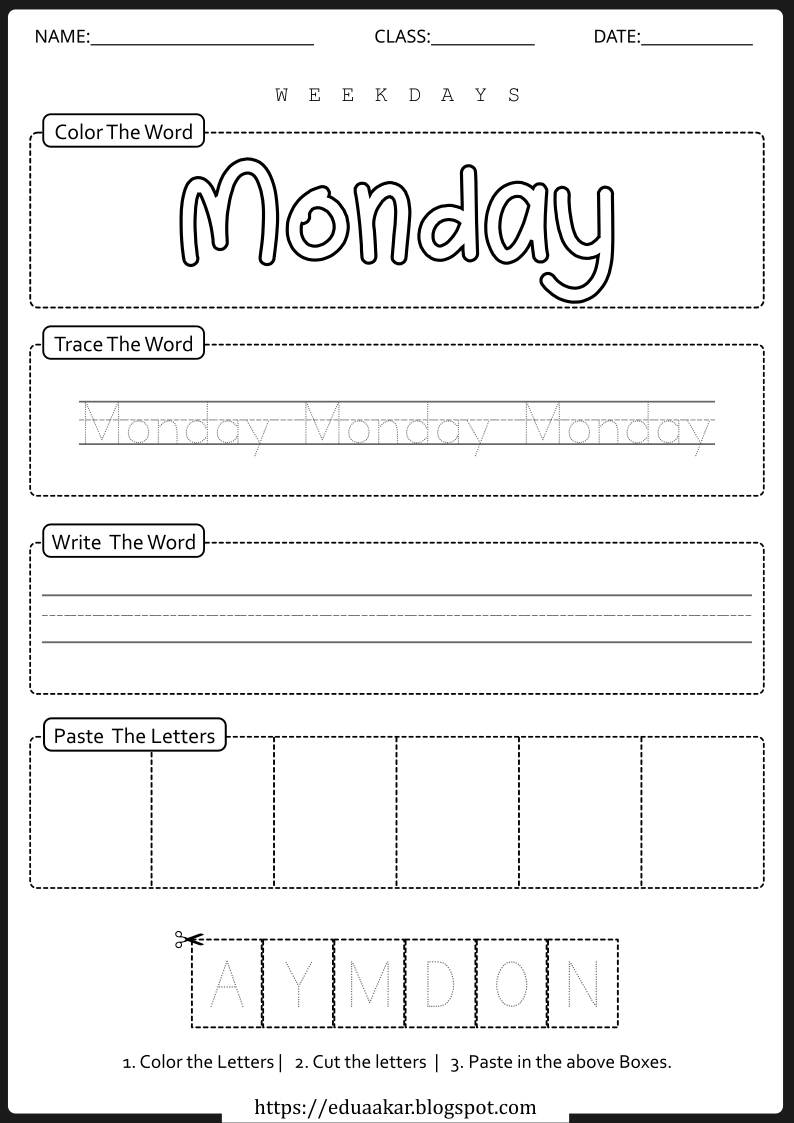 Weekday Worksheet - Monday