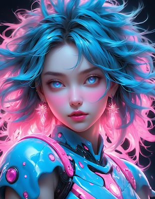 Girl Radiant Neon Blue and Luminous Pink