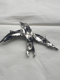 Silver marcasite swallow brooch 1960s back view