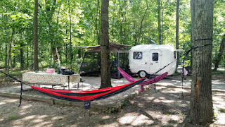Our U-haul Fiberglass Camper at Monte Sano State Park in Huntsville, Alabama.