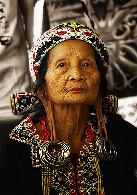 culture Long ears end Tattoos on Women Dayak  of Borneo  