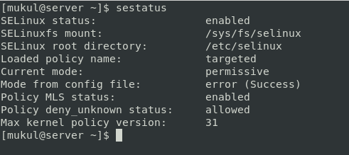 after enabling selinux sestatus