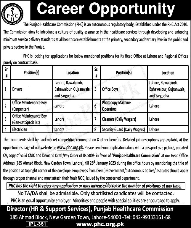 Punjab Healthcare Commission PHC Jobs 2023 |