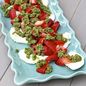 Strawberries and Fresh Mozzarella with Mint Pesto Drizzle | The Sweets Life