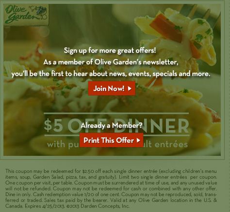 olive garden coupons