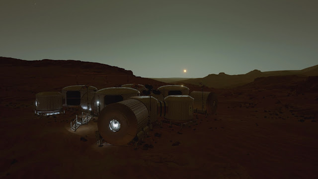 Mars 2030 VR image - base at sunset